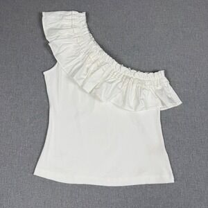Porridge Anthropologie White One Shoulder Ruffle Ribbed Top Small NWT